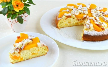 Бисквитный пирог с персиками