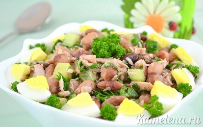 Салат с фасолью и тунцом (постный), пошаговый рецепт на ккал, фото, ингредиенты - Оксана