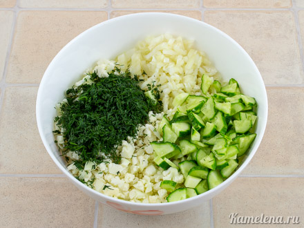 Рецепт салата из цветной капусты, яиц и огурца | Меню недели