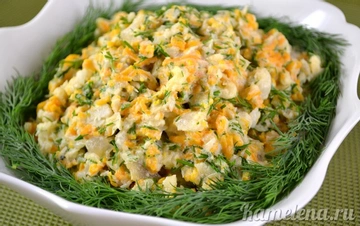 Рыбный салат с яйцом и рисом