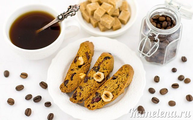 Coffee Biscotti with Hazelnuts and Cranberries — step-by-step recipe with photos — Kamelena