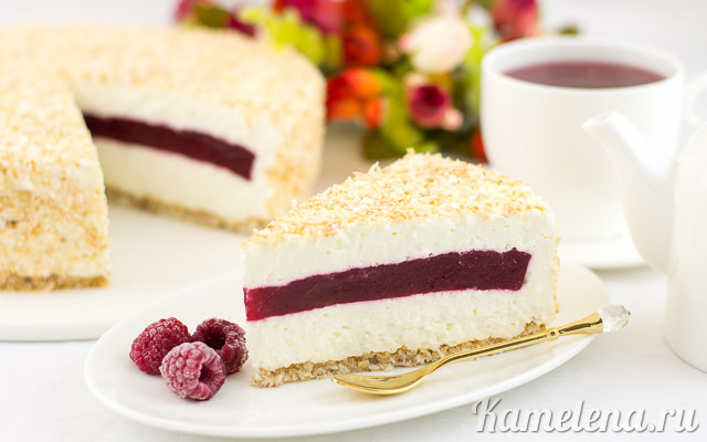 Coconut Raspberry Mousse Cake — step-by-step recipe with photos — Kamelena